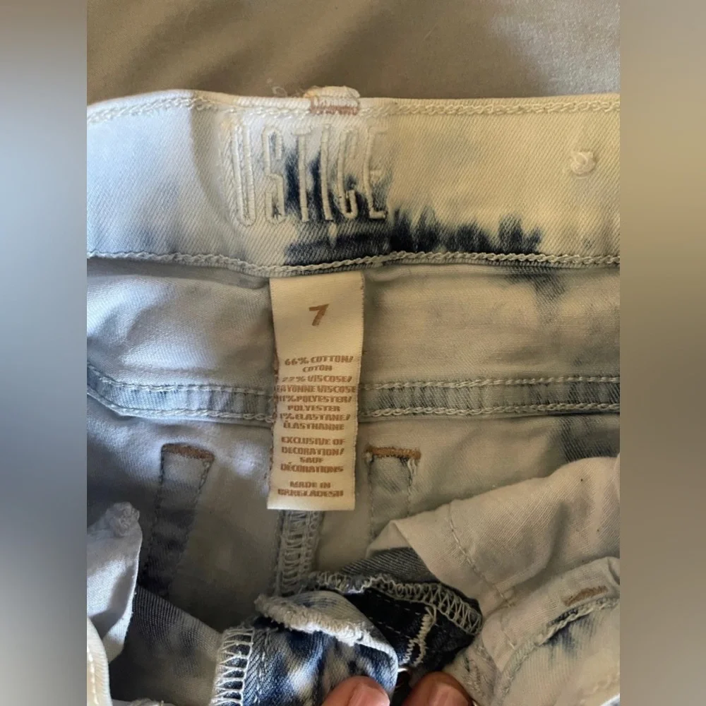 Justice Girls Shorts Bleached Tie Dye Button Fly : Denim Fringe Hem Sz 7 Slim - Picture 3 of 3